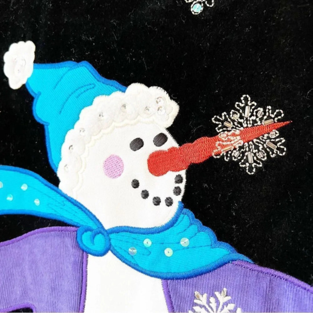 Quaker Factory Black Velvet Jean Jacket Women's Size Small Snowman Sequins New - Picture 8 of 9